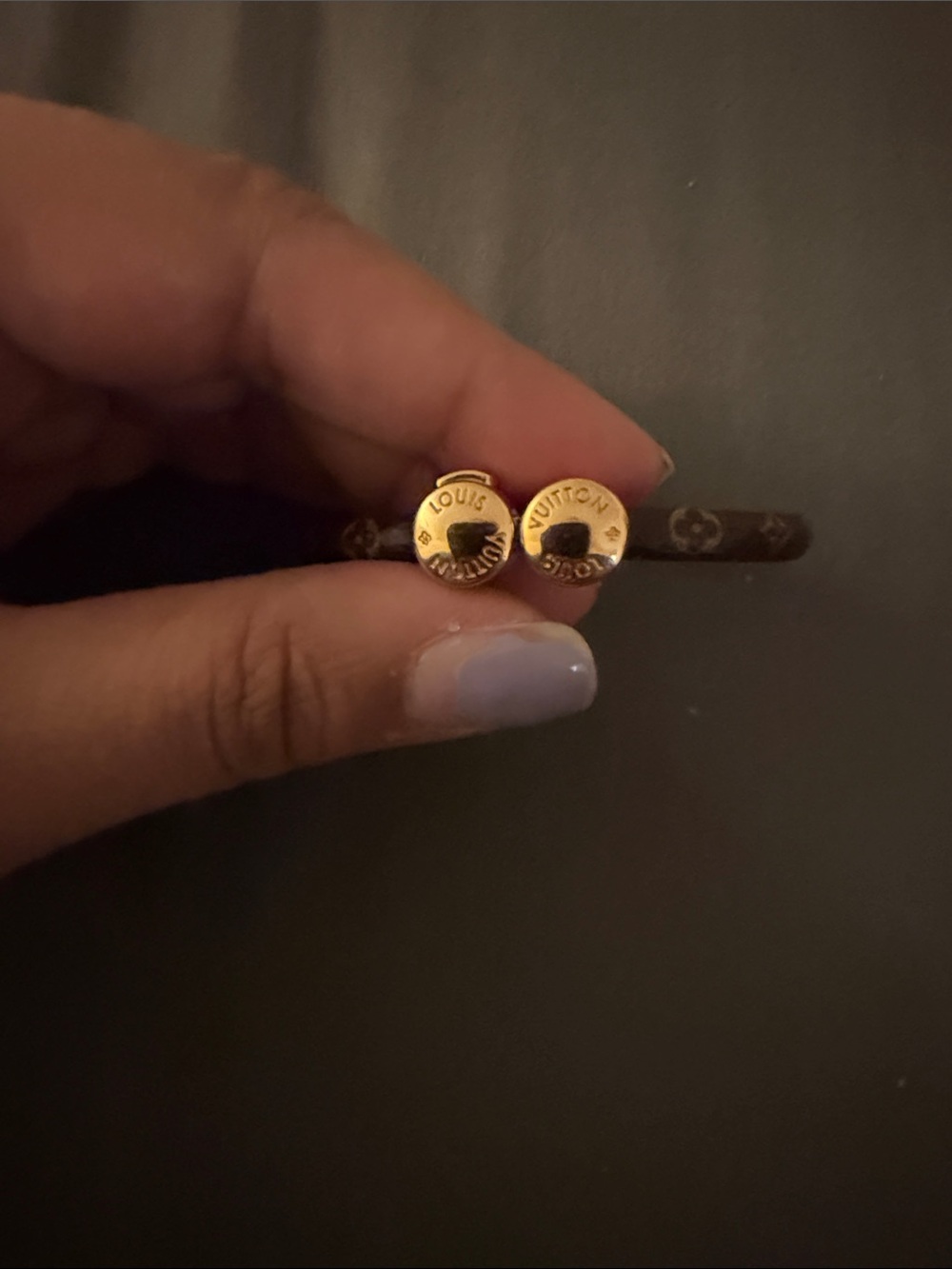 Louis Vuitton Brown Monogram Cuff Bracelet with Gold Discs - Picture 2 of 6